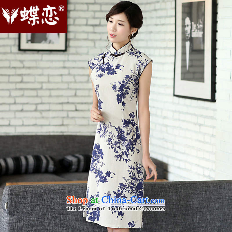 The Butterfly Lovers 2015 Summer new women's improved cotton linen cheongsam dress porcelain daily qipao 4500 5 Dream butterfly lovers, L celadon shopping on the Internet has been pressed.