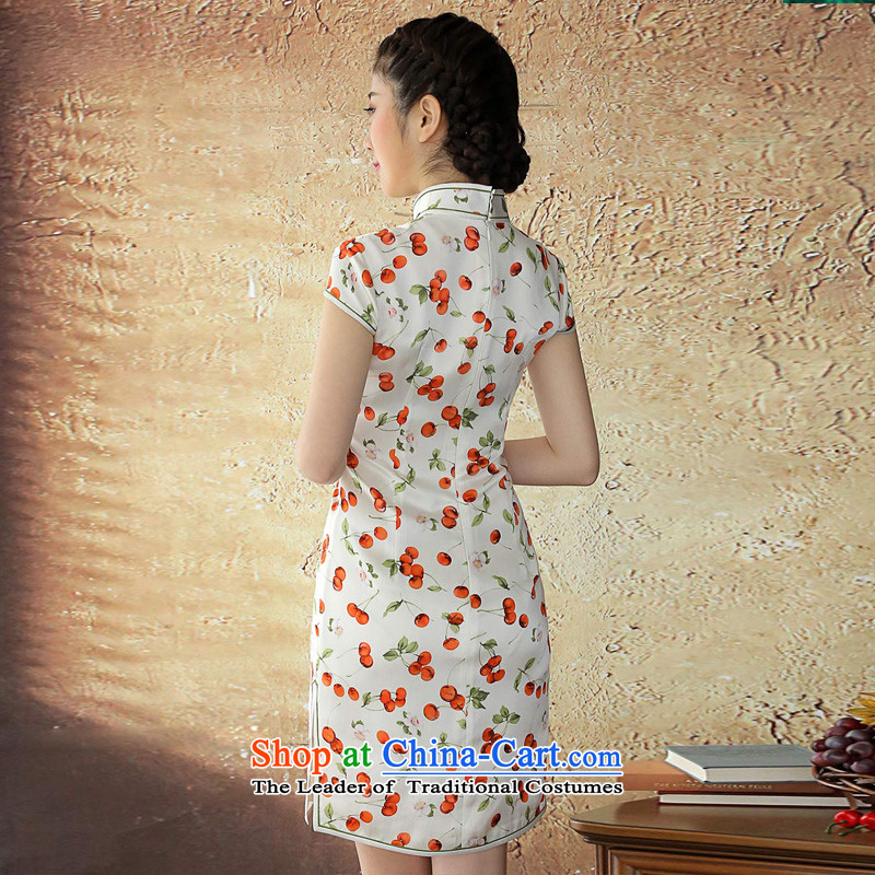 【 Yat lady- Zhu Ying cheongsam silk dresses herbs extract a solid color for summer short-sleeved blouses improved cheongsam dress White XL, Yat Lady , , , shopping on the Internet
