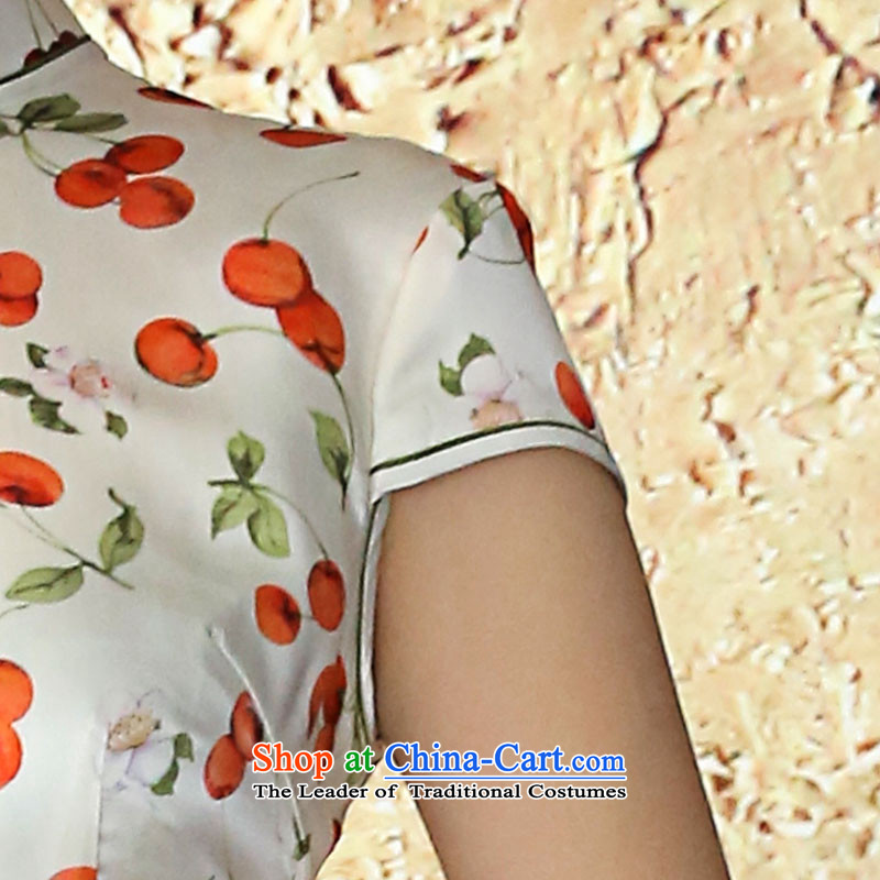 【 Yat lady- Zhu Ying cheongsam silk dresses herbs extract a solid color for summer short-sleeved blouses improved cheongsam dress White XL, Yat Lady , , , shopping on the Internet