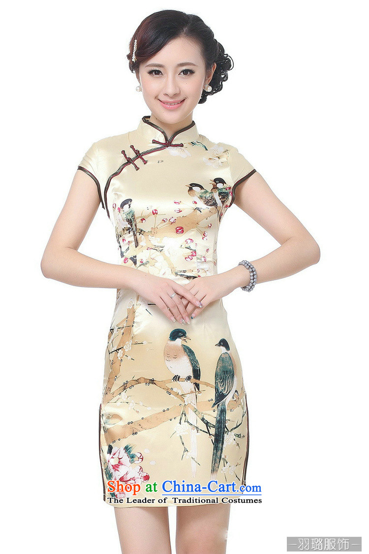 In the new kit, Retro improved collar short-sleeved qipao detained manually dresses qipao Tang dynasty CHINESE CHEONGSAM TD0197# GOLD XL Photo, prices, brand platters! The elections are supplied in the national character of distribution, so action, buy now enjoy more preferential! As soon as possible.