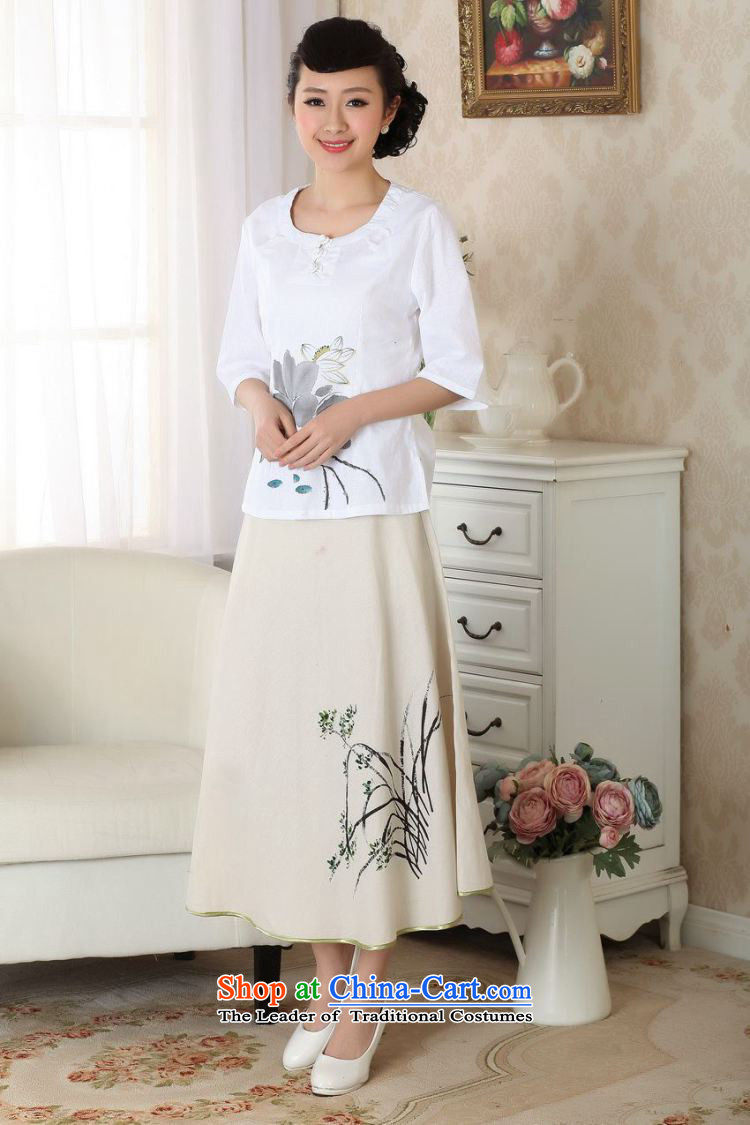 Ms. Li Jing Tong Women's clothes summer blouses cotton linen hand-painted Chinese Han-women improved national wind cuff A0058  2XL( white recommendations 150 - 160131 catty, prices, photo) Brand platters! The elections are supplied in the national character of distribution, so action, buy now enjoy more preferential! As soon as possible.