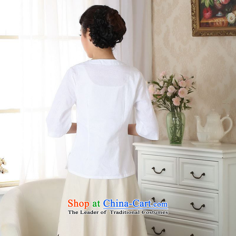 Ms. Li Jing Tong Women's clothes summer blouses cotton linen hand-painted Chinese Han-women improved national wind cuff A0058  2XL( white 150 - 160131) to the burden of the proposed jing shopping on the Internet has been pressed.