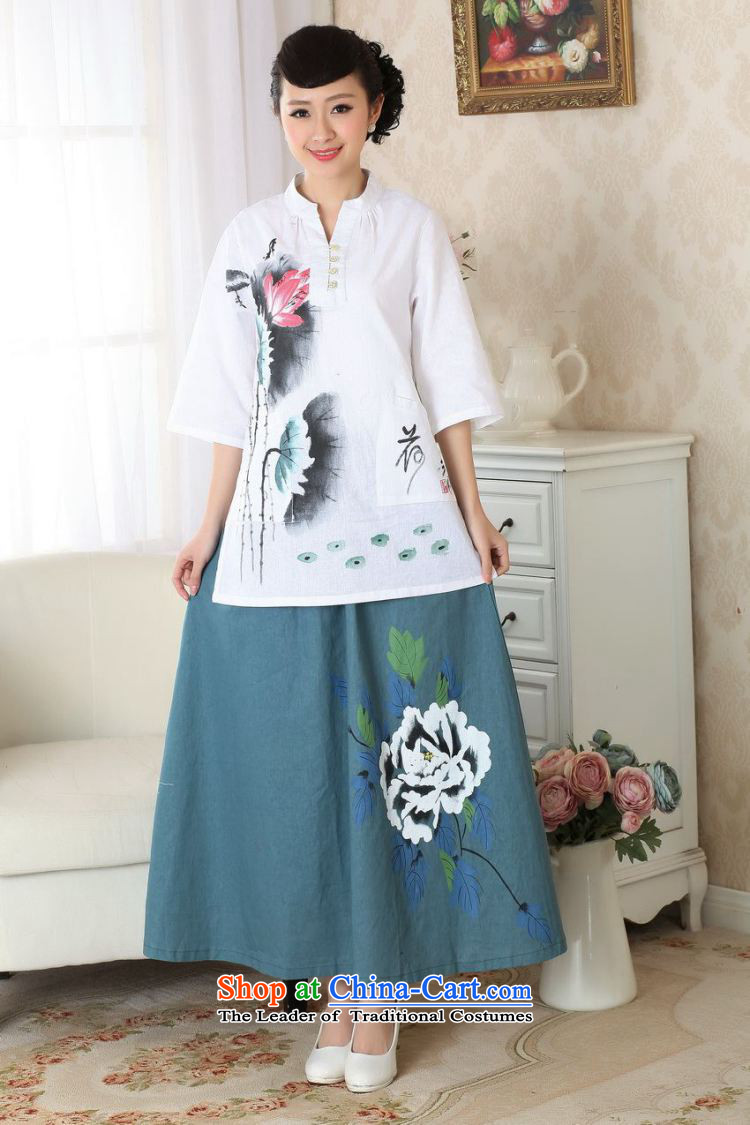 Ms. Li Jing Tong Women's clothes summer shirt collar cotton linen hand-painted Chinese Han-women in Tang Dynasty improved cuff A0057  XL( Recommendations white picture), paras. 135-145 coal prices, brand platters! The elections are supplied in the national character of distribution, so action, buy now enjoy more preferential! As soon as possible.