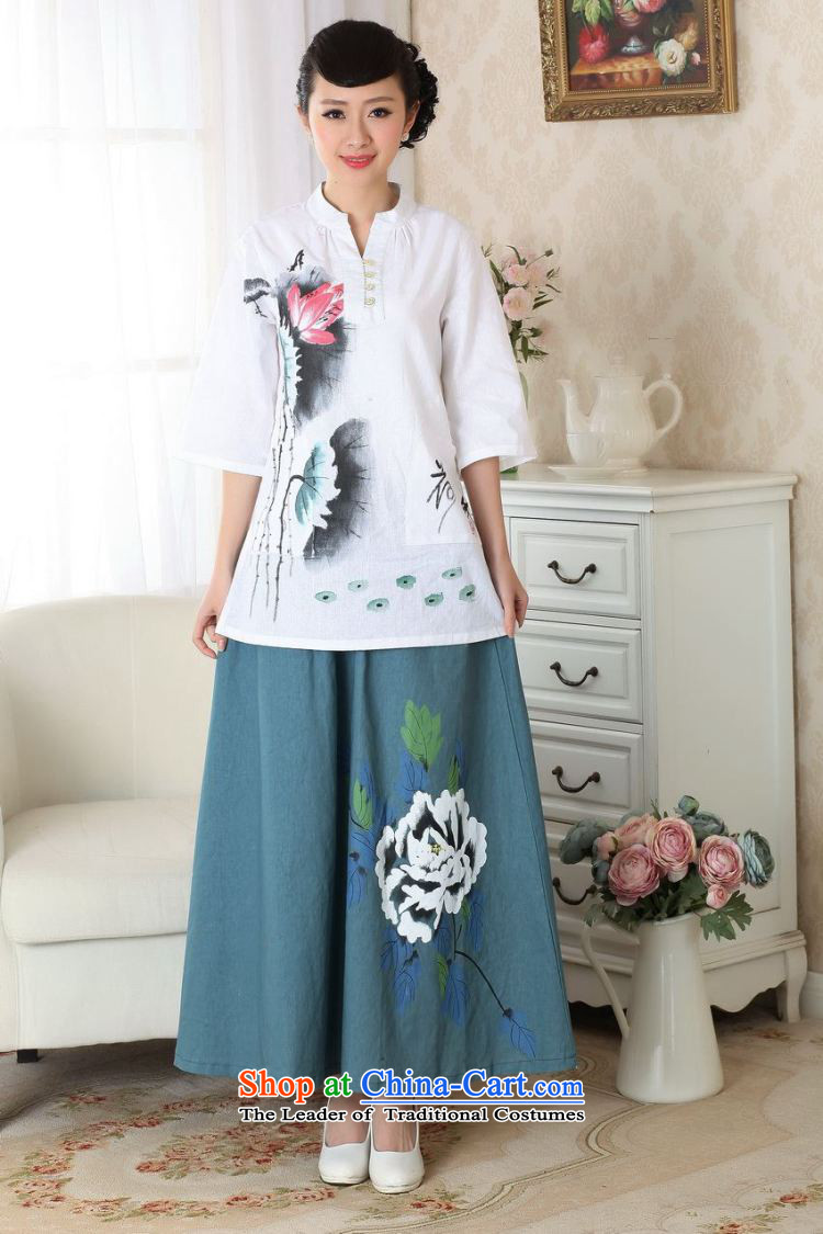 Ms. Li Jing Tong Women's clothes summer shirt collar cotton linen hand-painted Chinese Han-women in Tang Dynasty improved cuff A0057  XL( Recommendations white picture), paras. 135-145 coal prices, brand platters! The elections are supplied in the national character of distribution, so action, buy now enjoy more preferential! As soon as possible.