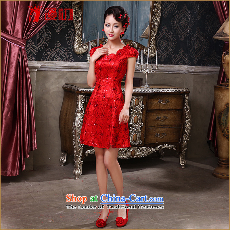In the early 2015 new man red lights QIPAO) Improved short film lace evening dress marriages bows to the beginning of the Flood M Red , , , shopping on the Internet