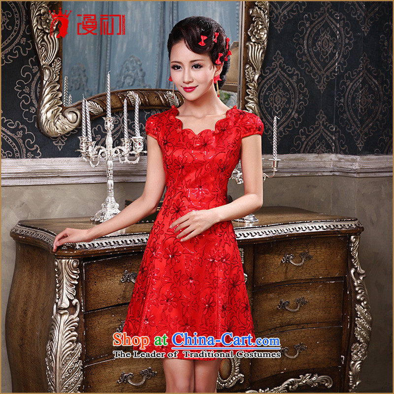 In the early 2015 new man red lights QIPAO) Improved short film lace evening dress marriages bows to the beginning of the Flood M Red , , , shopping on the Internet