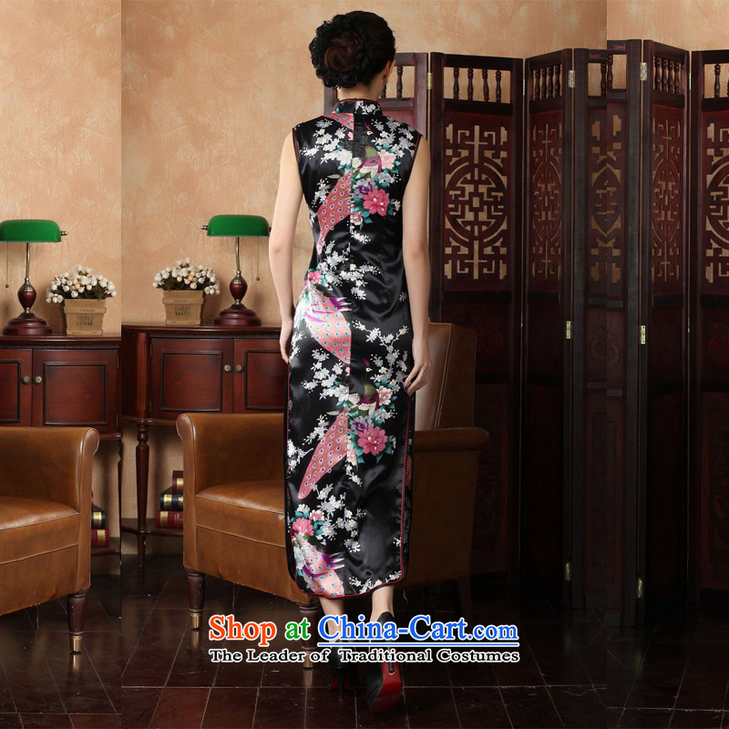 158 Jing qipao summer improved retro dresses collar silk cheongsam dress improved Chinese Peacock long KQ1001  XL( recommendations 115-120 black), 158 Jing.... catty shopping on the Internet