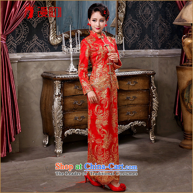 At the beginning of Castores Magi bride wedding dress 2015 Winter New Red bows service long-sleeved improvements marriage retro cheongsam dress red XL, Early Man , , , shopping on the Internet