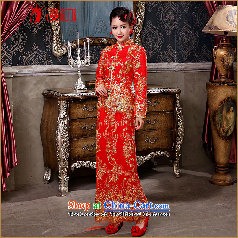 At the beginning of Castores Magi bride wedding dress 2015 Winter New Red bows service long-sleeved improvements marriage retro cheongsam dress red XL, Early Man , , , shopping on the Internet