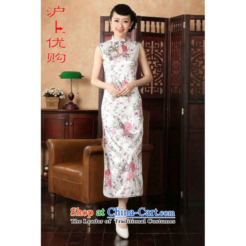 Shanghai, optimization options qipao summer improved retro dresses cotton collar Chinese cheongsam dress stamp improved J5112 long white 2XL recommendations 120-130 catty