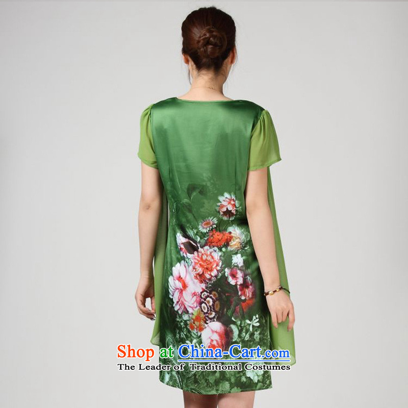 The 2014 summer of forest narcissus 618 offer large relaxd mother false two stamp Tang dynasty really silk dresses S7-851 XXL, Green Forest Narcissus (senlinshuixian) , , , shopping on the Internet