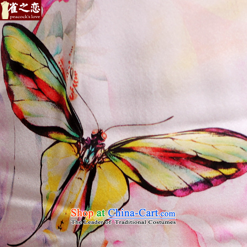 Love of birds and edge Butterfly Spring 2015 Hiu new improved stylish short of Silk Cheongsam QD469 painted pink love of birds, , , , shopping on the Internet