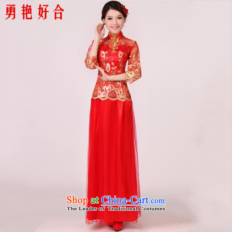 Yong-yeon and new marriages cheongsam wedding dresses red long Chinese improved services retro qipao brides drink red in the Cuff?XL