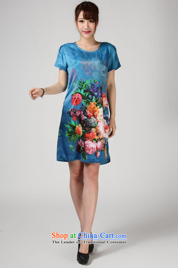 The 2014 summer of forest narcissus really Silk Dresses Tang Dynasty Stamp Pack large relaxd mother skirt S7-857 BLUE L picture, prices, brand platters! The elections are supplied in the national character of distribution, so action, buy now enjoy more preferential! As soon as possible.