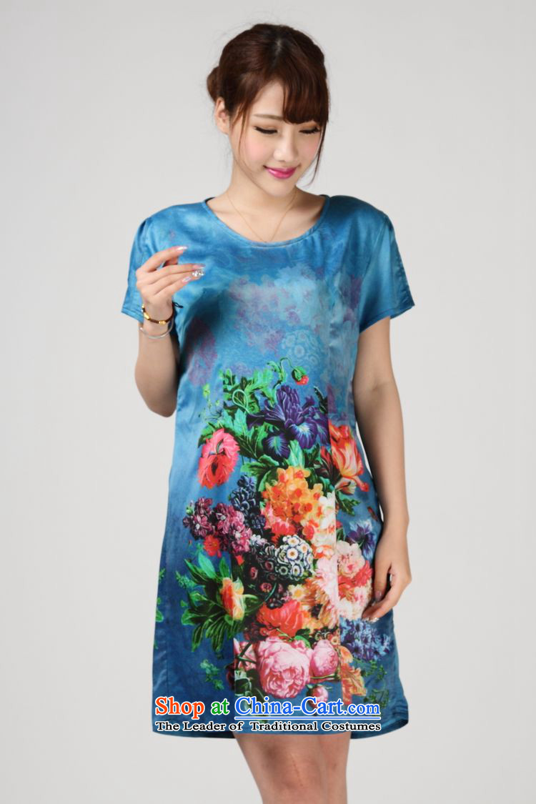 The 2014 summer of forest narcissus really Silk Dresses Tang Dynasty Stamp Pack large relaxd mother skirt S7-857 BLUE L picture, prices, brand platters! The elections are supplied in the national character of distribution, so action, buy now enjoy more preferential! As soon as possible.