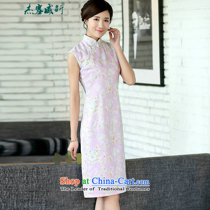In the new kit of Chinese literature and fan summer improvements linen daily cotton linen dresses sleeveless cheongsam dress shrubby toner dresses CQP869 sleeveless powder of Cheng Kejie SHRUBBY XL, Wisconsin, , , , shopping on the Internet