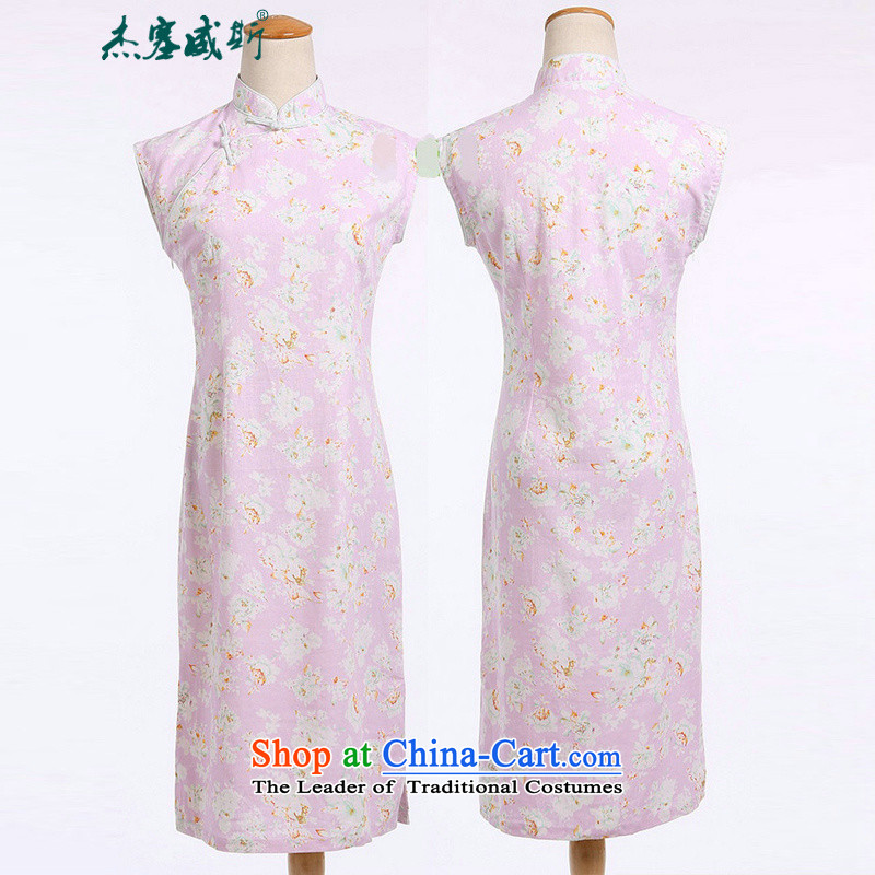In the new kit of Chinese literature and fan summer improvements linen daily cotton linen dresses sleeveless cheongsam dress shrubby toner dresses CQP869 sleeveless powder of Cheng Kejie SHRUBBY XL, Wisconsin, , , , shopping on the Internet