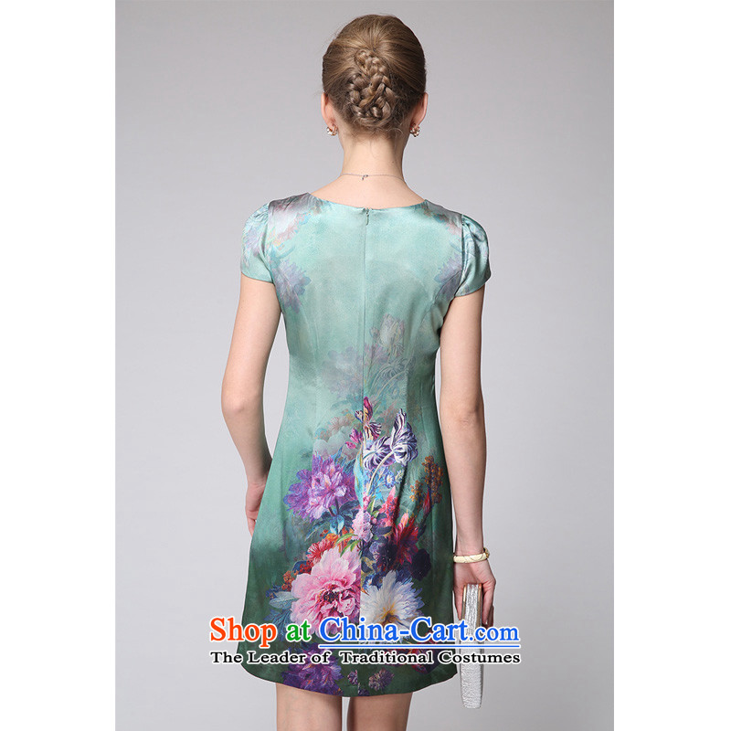 The 2014 summer forest narcissus new stamp Silk Cheongsam herbs extract short-sleeved round-neck collar dresses M7-6011 light green XL, forest (senlinshuixian narcissus) , , , shopping on the Internet