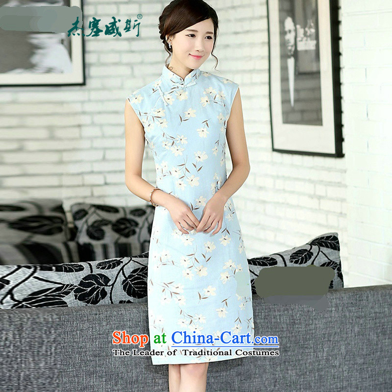 In the new kit, the Republic of Korea Air improvement over the fragrance of the girl's Mock-neck manually sleeveless medium to long term deduction of piping cotton linen cheongsam dress?CQP394?sleeveless estimated the fragrance of?M