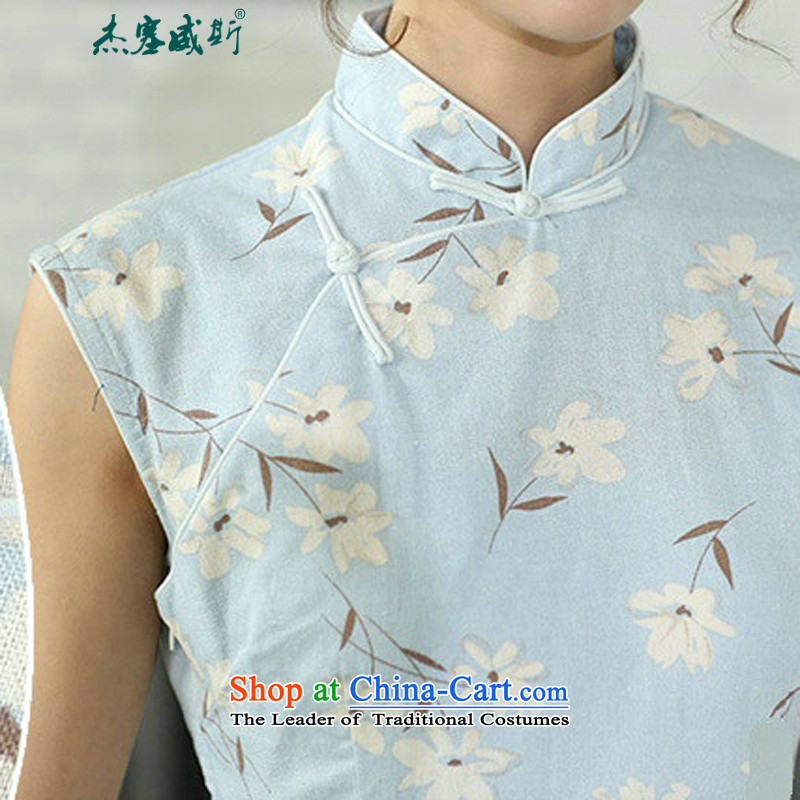 In the new kit, the Republic of Korea Air improvement over the fragrance of the girl's Mock-neck manually sleeveless medium to long term deduction of piping cotton linen cheongsam dress CQP394 Sleeveless Ho Cheng Kejie Plug, M, the fragrance of the , , ,