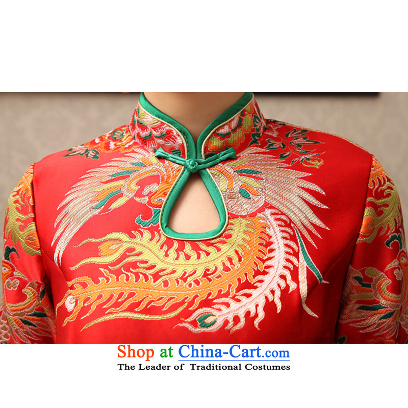 Embroidered dragon robe brides is red retro bridal dresses dresses improved marriage bows services custom install bride long-sleeved wedding QP180 Red 7 to the cuff , Suzhou M shipment has been pressed bride embroidered shopping on the Internet