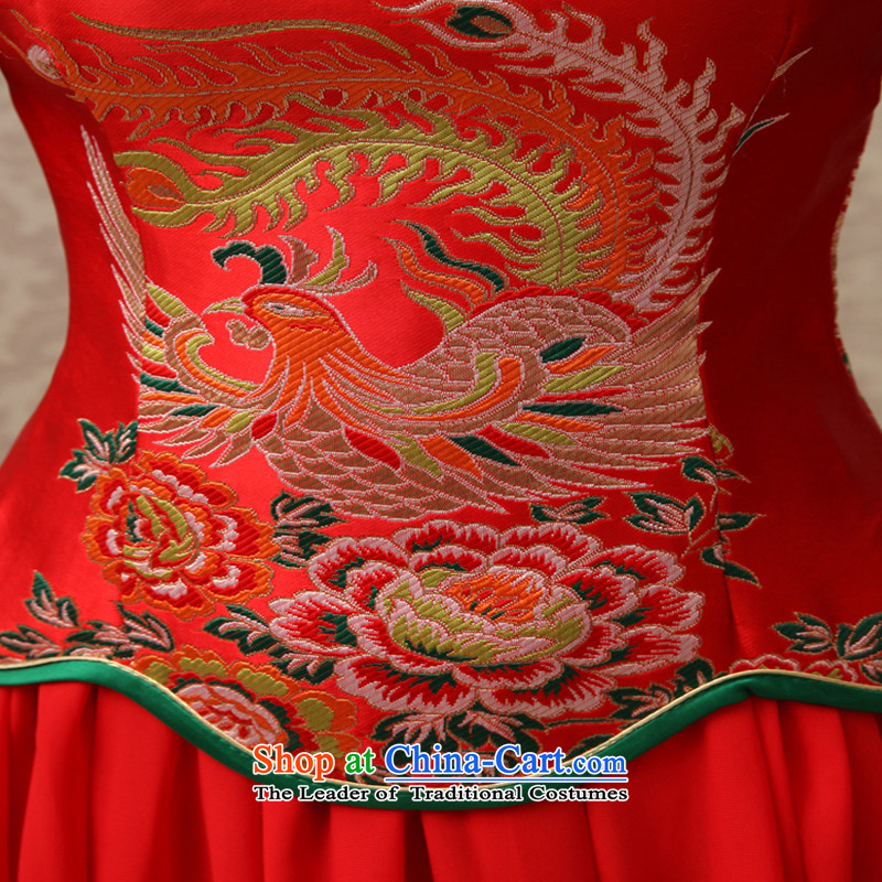 Embroidered dragon robe brides is red retro bridal dresses dresses improved marriage bows services custom install bride long-sleeved wedding QP180 Red 7 to the cuff , Suzhou M shipment has been pressed bride embroidered shopping on the Internet