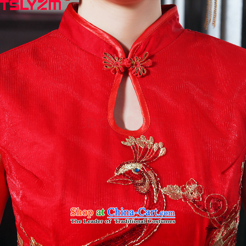 The new Chinese embroidery tslyzm2015 short of qipao bride wedding dress toasting champagne Sau San serving short-sleeved qipao Phoenix improved dresses red Xxl,tslyzm,,, shopping on the Internet
