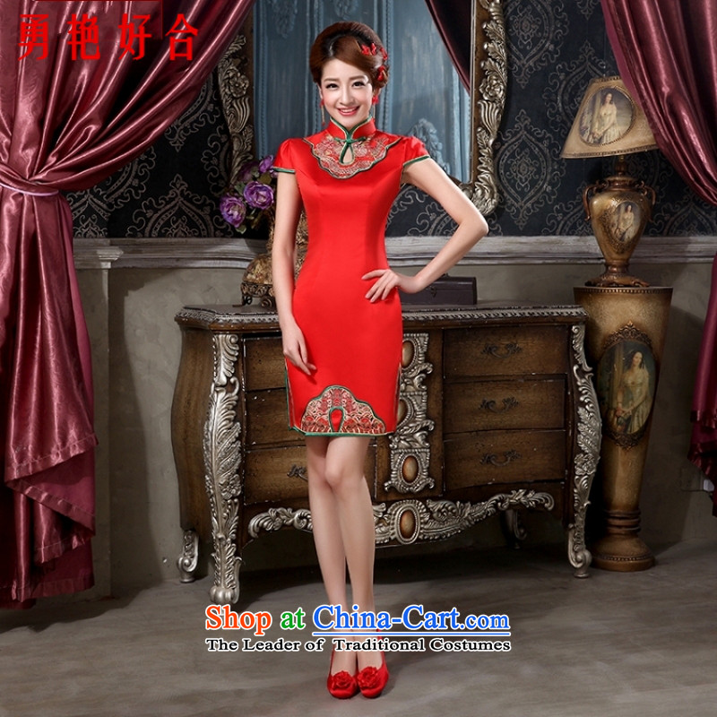 Yong-yeon and wedding dresses new 2015 Red bride bows service, Wedding Dress improved high of the forklift truck long red QIPAO_?S