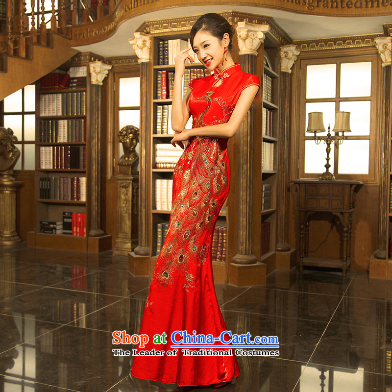 The girl brides red dress ceremonial wedding dresses 2015 new welcome drink service hotel dress crowsfoot long red XXXL 2.4 feet posted 863.1waistline, the dream of the day the , , , shopping on the Internet