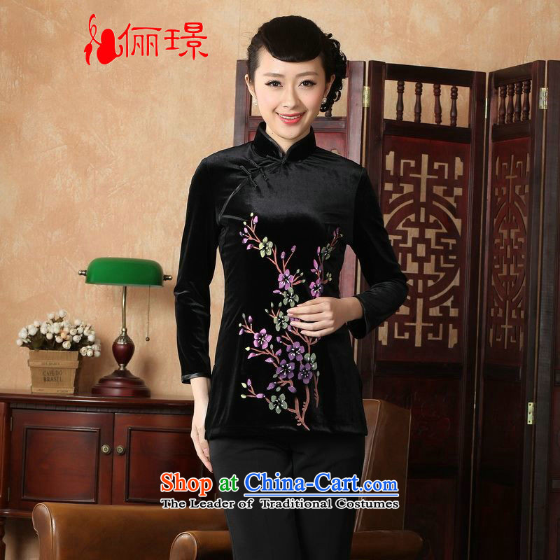 Ms. Li Jing Tong Women's clothes summer shirt collar is pressed to hand-painted silk Chinese Han-women in Tang Dynasty improved cuff 0065 -A black L recommendations 115-120) 158 Jing.... catty shopping on the Internet