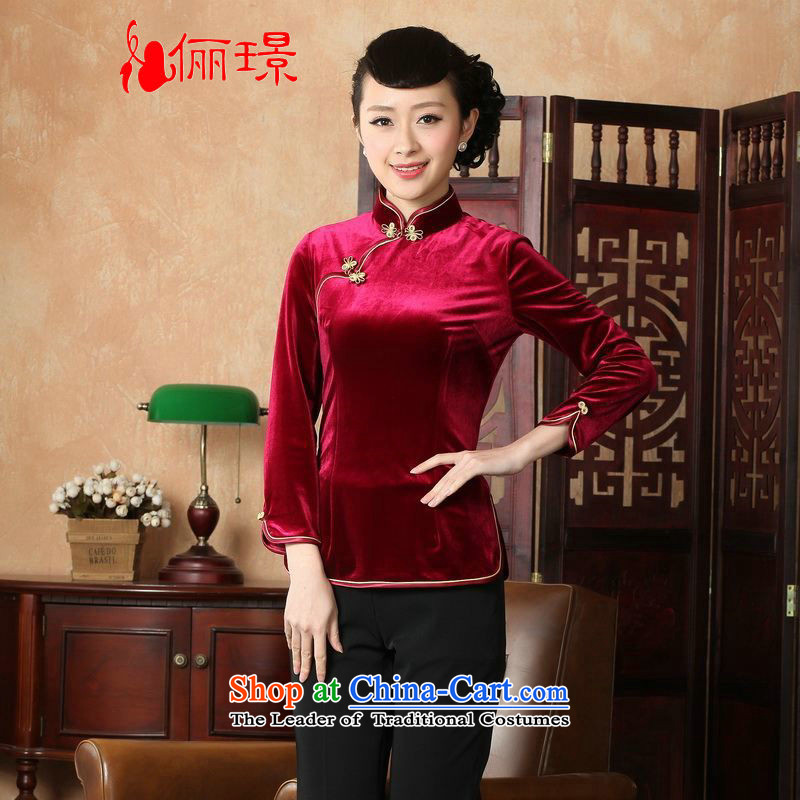 Ms. Li Jing Tong Women's clothes summer shirt collar is pressed to Chinese Han-scouring pads women improved in 0064 Tang cuff wine red M 741 catties) 158 recommendations jing shopping on the Internet has been pressed.