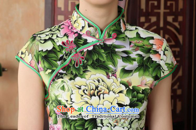 Yet women's floor building new summer Short-Sleeve Mock-Neck retro Chinese hand-painted improved large cheongsam dress suit Female Tang dynasty -A GREEN 2XL/40 picture, prices, brand platters! The elections are supplied in the national character of distribution, so action, buy now enjoy more preferential! As soon as possible.
