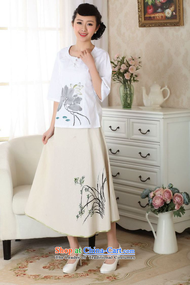 Yet women's floor building new summer, cotton linen hand-painted 7 cuff round-neck collar retro Chinese name-bong-large improved code Tang blouses female white M picture, prices, brand platters! The elections are supplied in the national character of distribution, so action, buy now enjoy more preferential! As soon as possible.