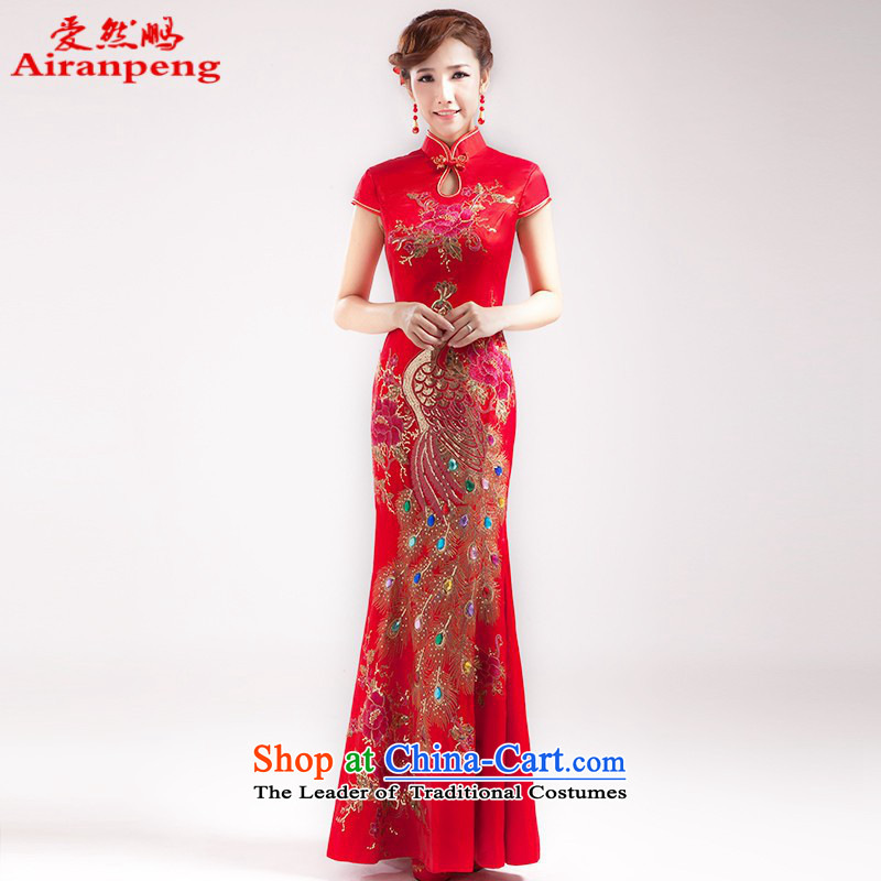 Love So long summer 2015 Peng red bride replacing marriage wedding dresses skirt Stylish retro lace improved qipao bows to female red?L can return