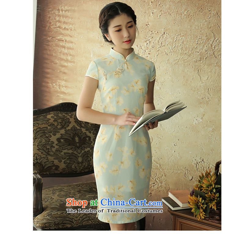 【 Yat lady- Ewha improved Mock-neck stamp cheongsam dress retro summer China wind stylish short-sleeved qipao light yellow M picture, prices, brand platters! The elections are supplied in the national character of distribution, so action, buy now enjoy more preferential! As soon as possible.