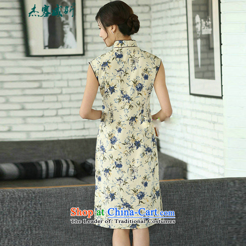 In the new kit of Chinese literature and fan summer improvements linen daily cotton linen dresses sleeveless stamp cheongsam dress CQP017 Sleeveless Zi 0836 , Cheng Kejie in Wisconsin, , , , shopping on the Internet