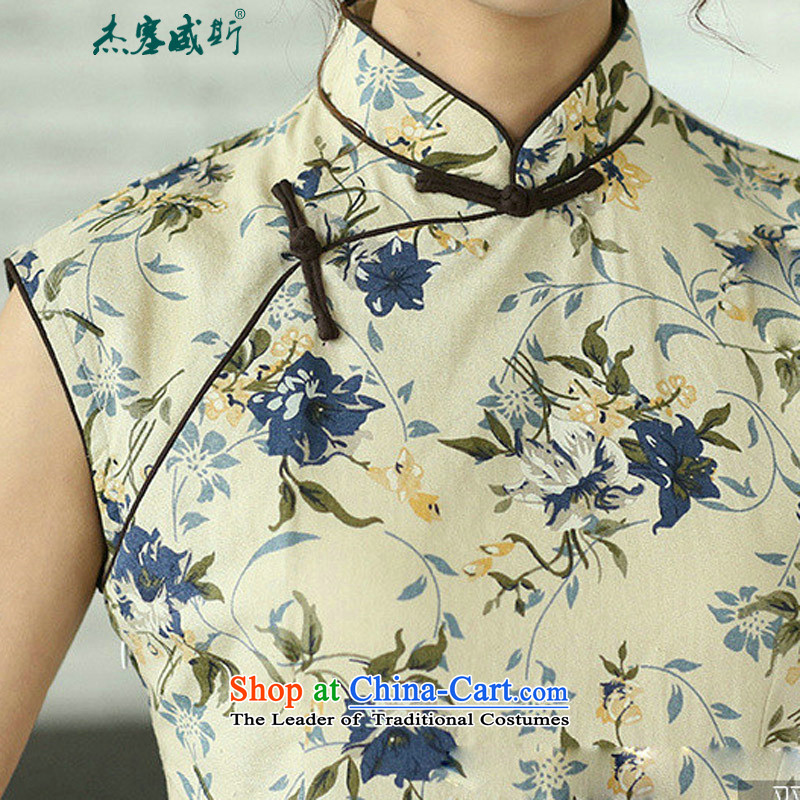 In the new kit of Chinese literature and fan summer improvements linen daily cotton linen dresses sleeveless stamp cheongsam dress CQP017 Sleeveless Zi 0836 , Cheng Kejie in Wisconsin, , , , shopping on the Internet
