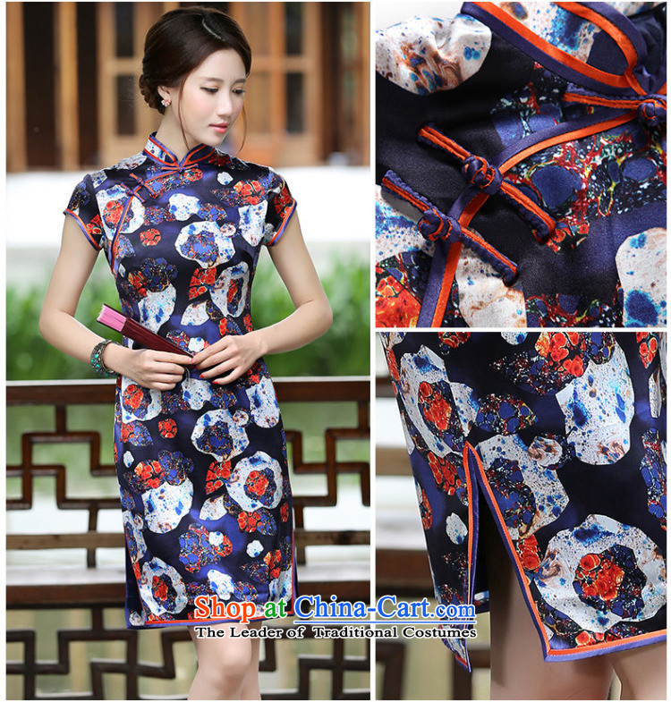 [Sau Kwun Tong] Pearl Silk Cheongsam Summer 2015 new herbs extract improved retro female QD4519 Dark Blue M picture, prices, brand platters! The elections are supplied in the national character of distribution, so action, buy now enjoy more preferential! As soon as possible.