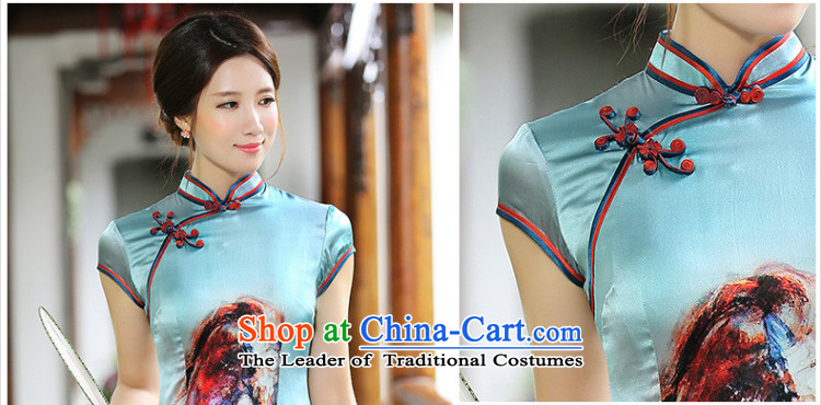 [Sau Kwun Tong] Priority Club 2015 Summer Creek new retro Silk Cheongsam the forklift truck stylish cheongsam dress QD4522 stamp Cyan XL Photo, prices, brand platters! The elections are supplied in the national character of distribution, so action, buy now enjoy more preferential! As soon as possible.