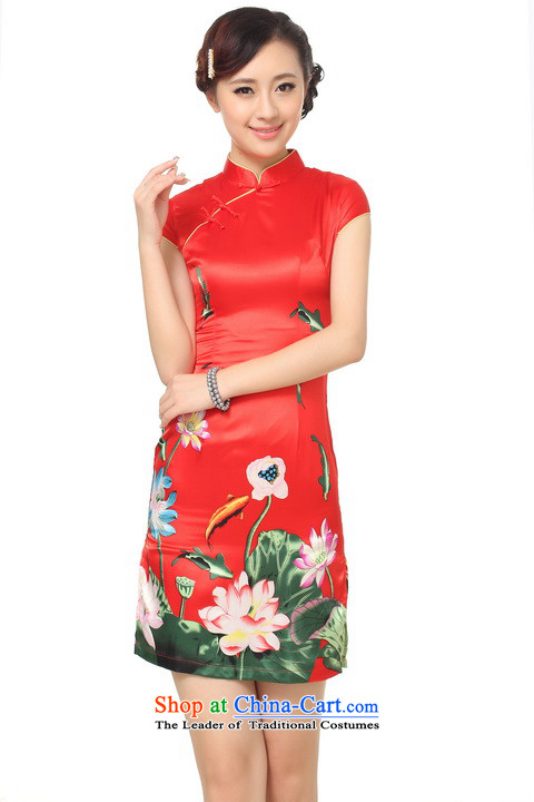 158 Jing qipao summer improved retro Dresses Need collar up silk cheongsam dress Lotus Chinese improved short of  PUERTORRICANS Recommendations white D0183 85-95) pictures, price catty, brand platters! The elections are supplied in the national character of distribution, so action, buy now enjoy more preferential! As soon as possible.