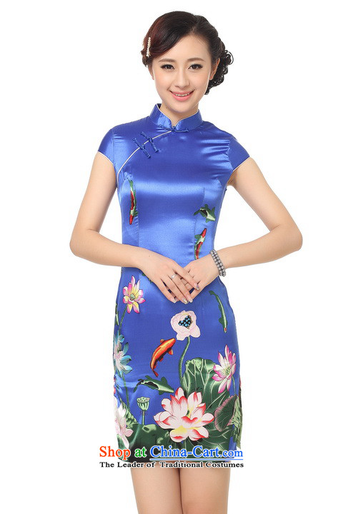 158 Jing qipao summer improved retro Dresses Need collar up silk cheongsam dress Lotus Chinese improved short of  PUERTORRICANS Recommendations white D0183 85-95) pictures, price catty, brand platters! The elections are supplied in the national character of distribution, so action, buy now enjoy more preferential! As soon as possible.