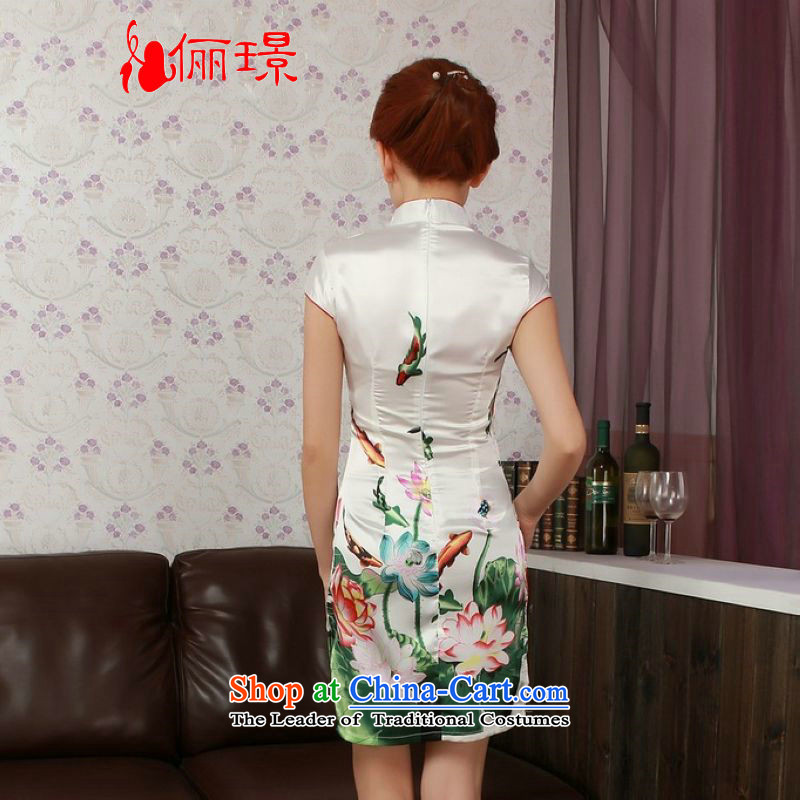 158 Jing qipao summer improved retro Dresses Need collar up silk cheongsam dress Lotus Chinese improved short of  PUERTORRICANS Recommendations white D0183 85-95) 158 Jing.... catty shopping on the Internet