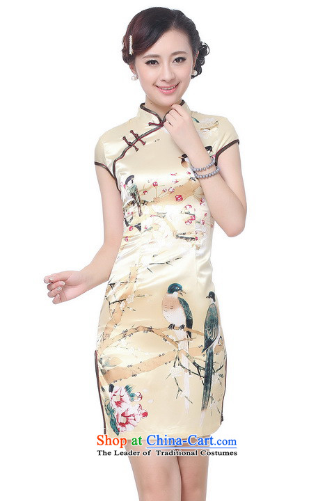 Shanghai, optimization options qipao summer improved retro Dresses Need collar badges of hand-painted silk cheongsam dress short Chinese improvement) -B GOLD XL recommendations 115-120 catty picture, prices, brand platters! The elections are supplied in the national character of distribution, so action, buy now enjoy more preferential! As soon as possible.
