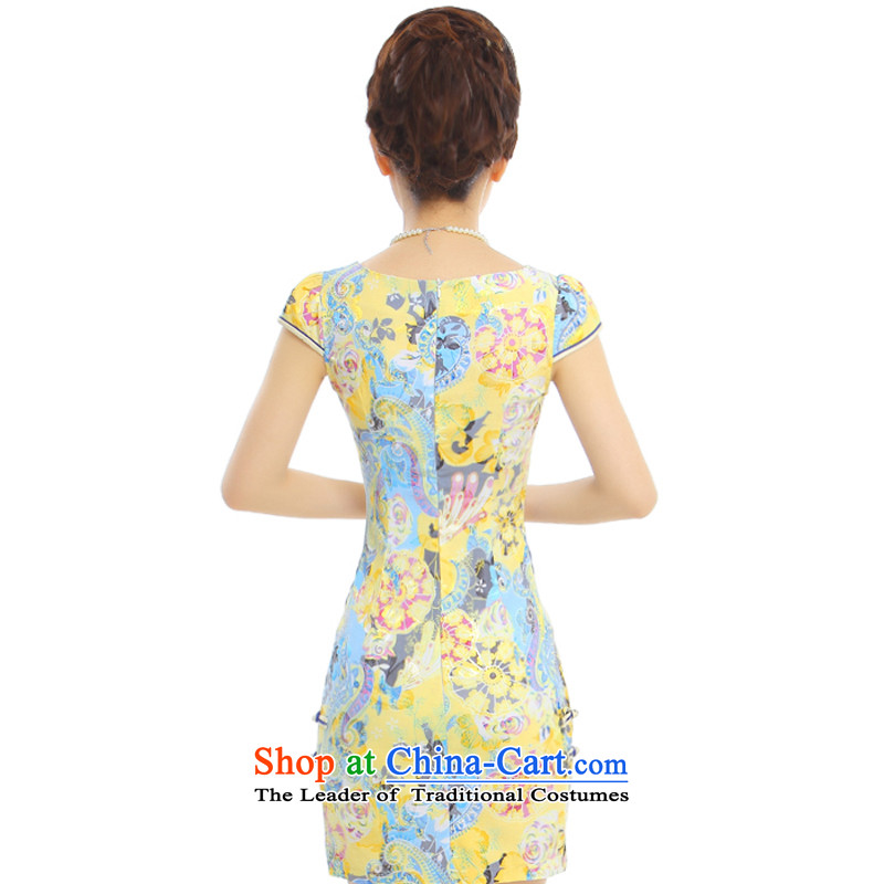 It asked of the former Yugoslavia Li 2015 new summer stylish improved short of cheongsam dress embroidery water drilling disc Q39818 detained Blue Wong Yuk- S, Yugoslavia (Q.LIZHI Li shopping on the Internet has been pressed.)