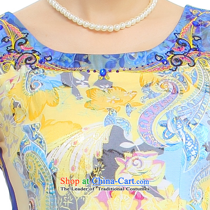 It asked of the former Yugoslavia Li 2015 new summer stylish improved short of cheongsam dress embroidery water drilling disc Q39818 detained Blue Wong Yuk- S, Yugoslavia (Q.LIZHI Li shopping on the Internet has been pressed.)
