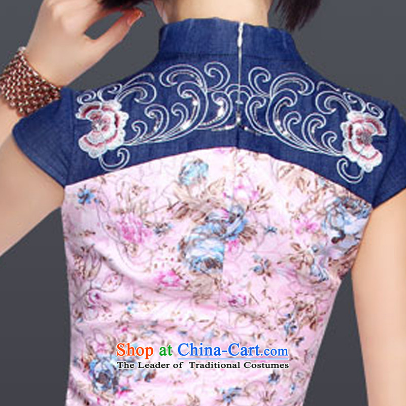 In accordance with the American summer's stylish short-sleeved improved daily qipao stamp ethnic Tang dynasty LYE5098 pink dresses according to American (XL, leyier) , , , shopping on the Internet