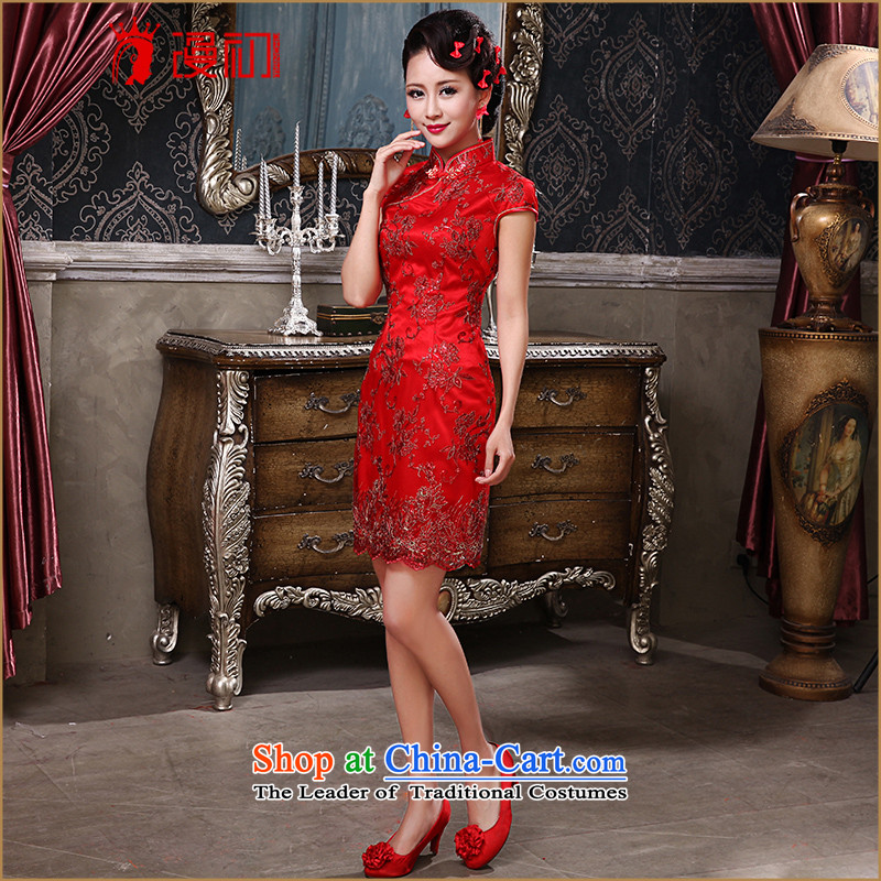 In the early 2015 new man married to a drink service improvement red short, Sepia lace qipao gown evening red , L, Early Man , , , shopping on the Internet