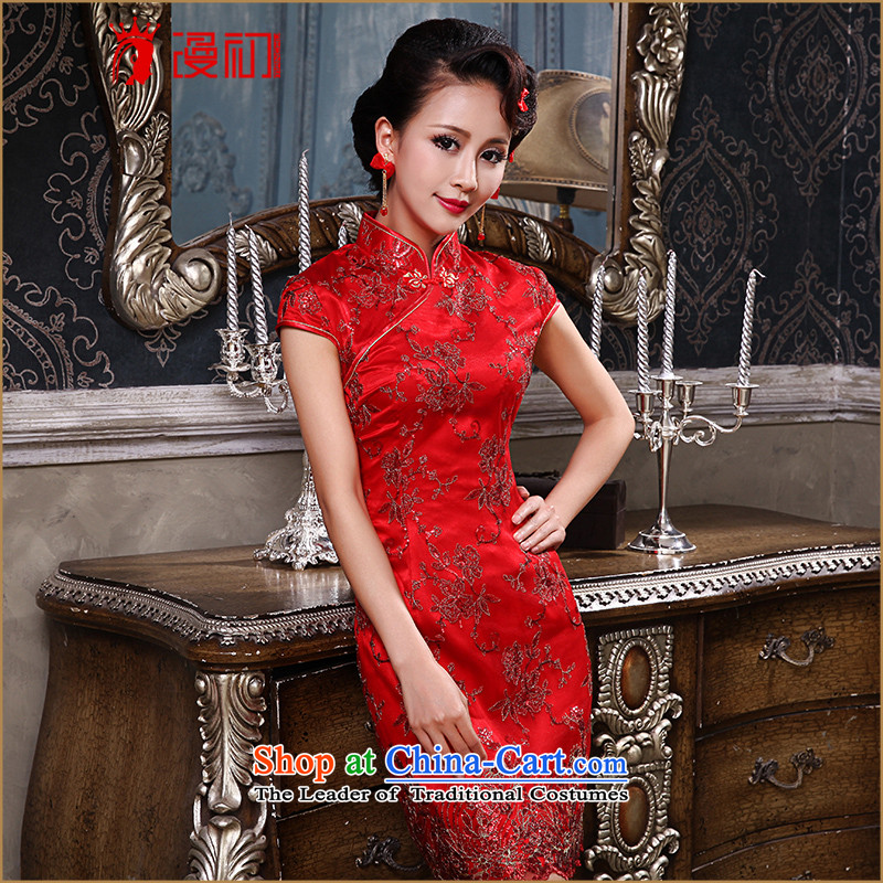 In the early 2015 new man married to a drink service improvement red short, Sepia lace qipao gown evening red , L, Early Man , , , shopping on the Internet