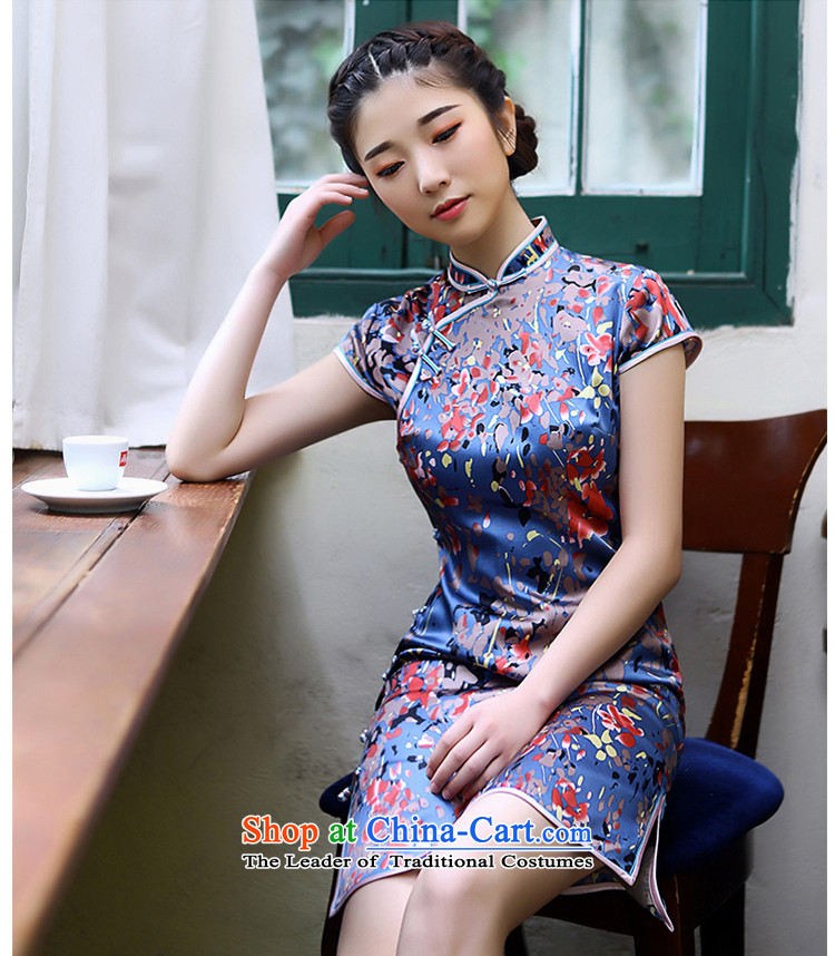 A Pinwheel Without Wind Yat flowers Silk Cheongsam retro 2015 Summer cheongsam dress the new improved daily stylish blue XL Photo, prices, brand platters! The elections are supplied in the national character of distribution, so action, buy now enjoy more preferential! As soon as possible.