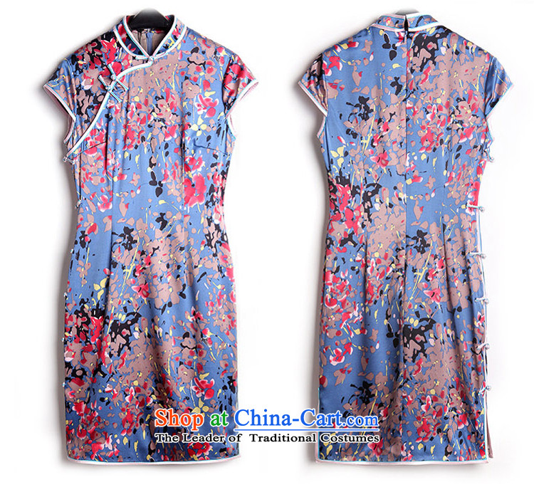 A Pinwheel Without Wind Yat flowers Silk Cheongsam retro 2015 Summer cheongsam dress the new improved daily stylish blue XL Photo, prices, brand platters! The elections are supplied in the national character of distribution, so action, buy now enjoy more preferential! As soon as possible.